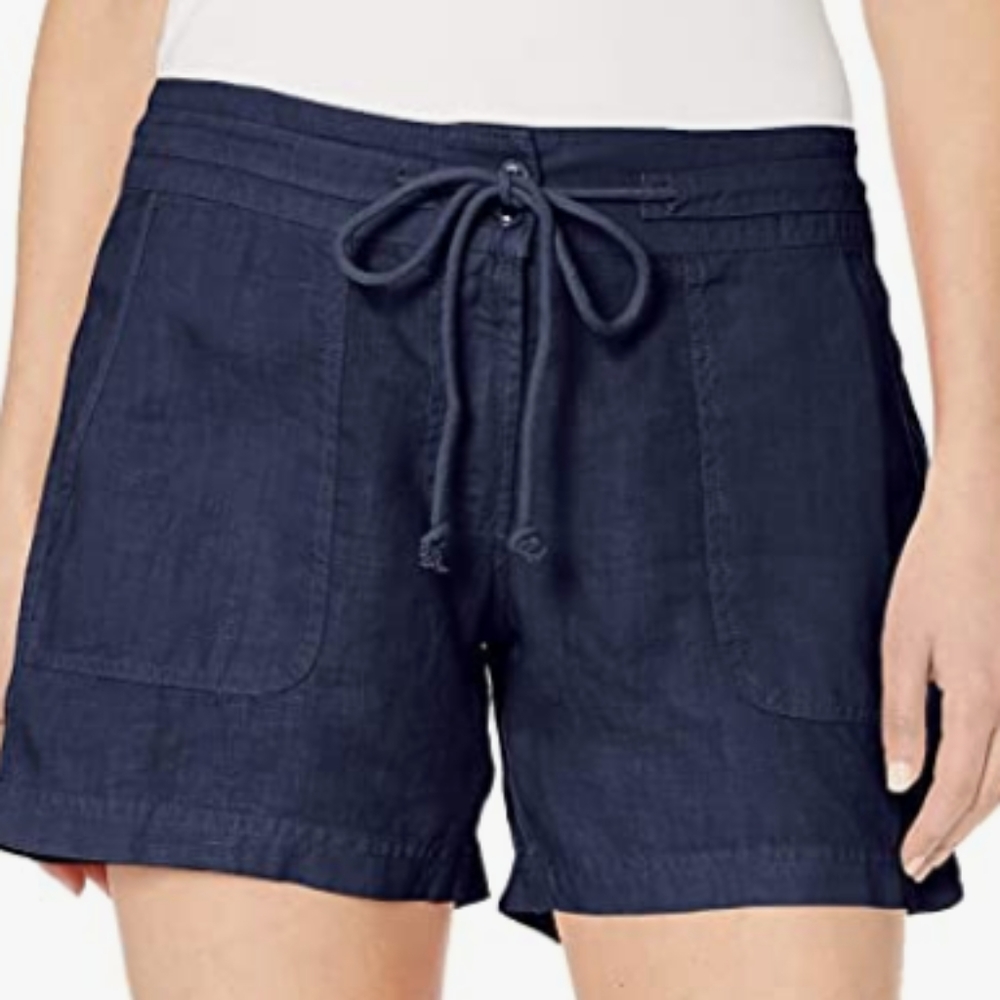 Womens Blue Shorts Linen Short sz Med MARGARITAVILLE Tie string B79